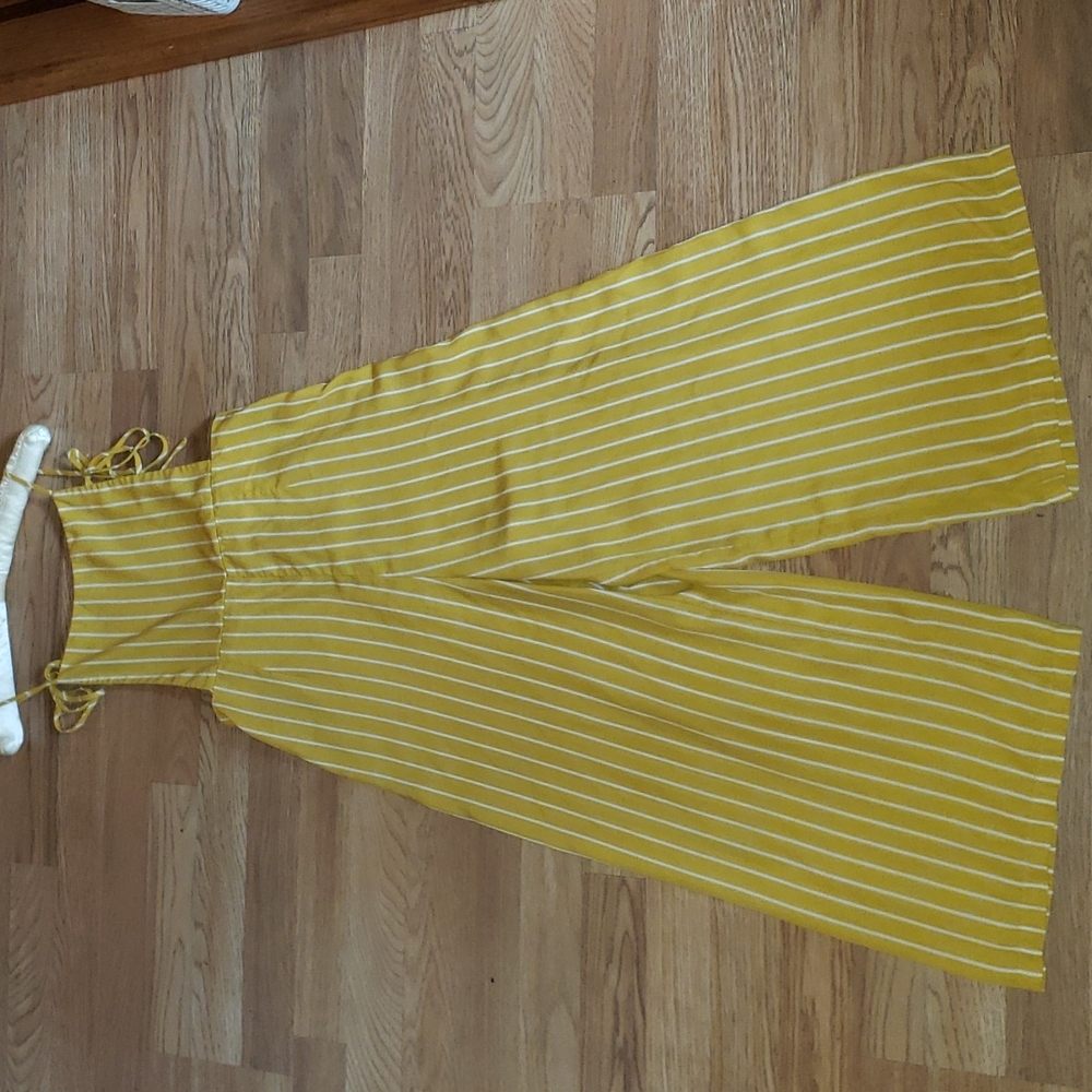 My absolute favorite jumpsuit ever: Yellow Jumpsuit with white pinstripes